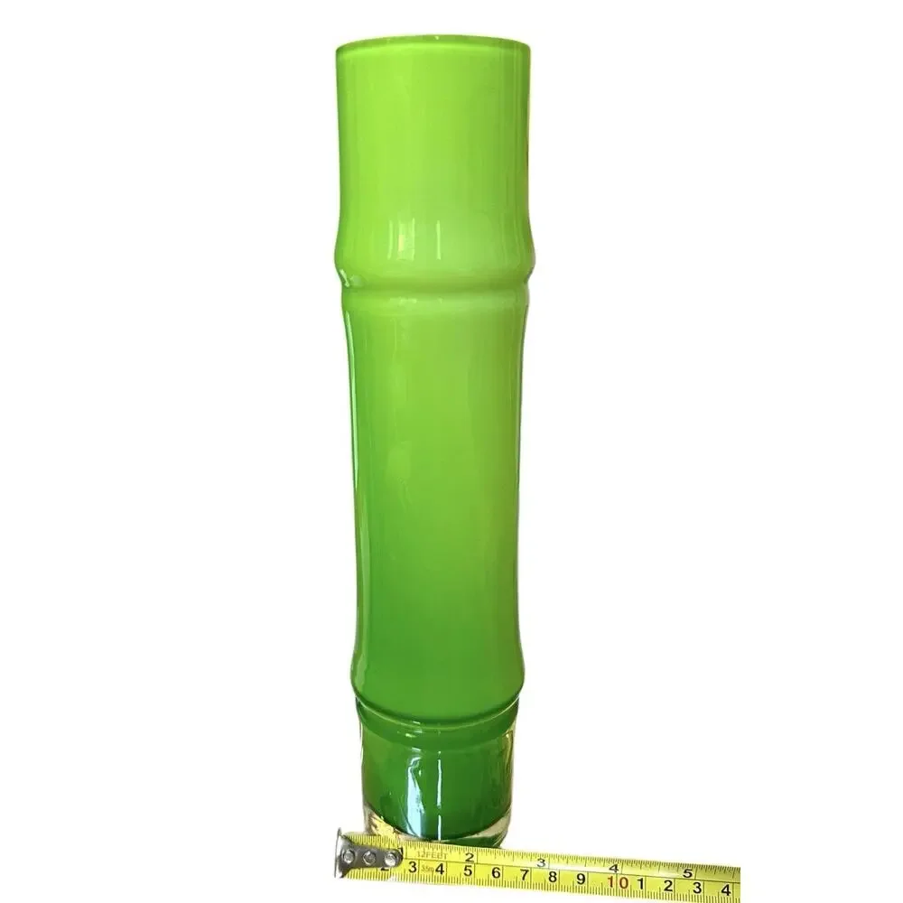 Mid Century Bo Borgström Green Bamboo Vase Green Art Glass Vase 11” Tall Sweden